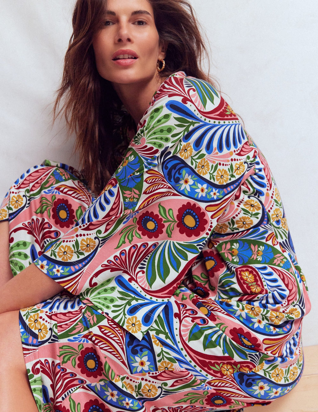 Nell Kimono Midi Jersey Dress-Multi, Enchanted Paisley