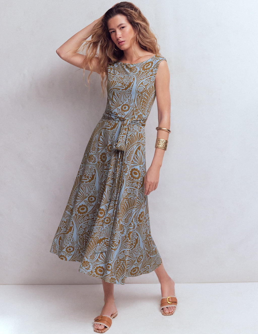 Tamsin Jersey Midi Dress-Blue, Enchanted Paisley