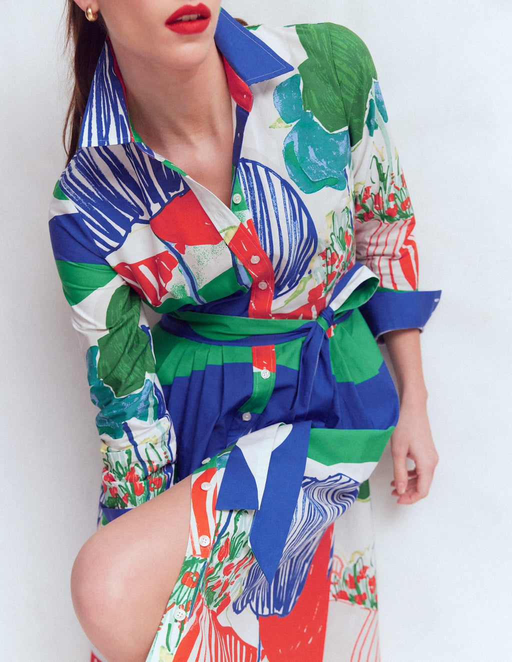 Alexa Cotton Midi Shirt Dress-Multi Abstract Valley