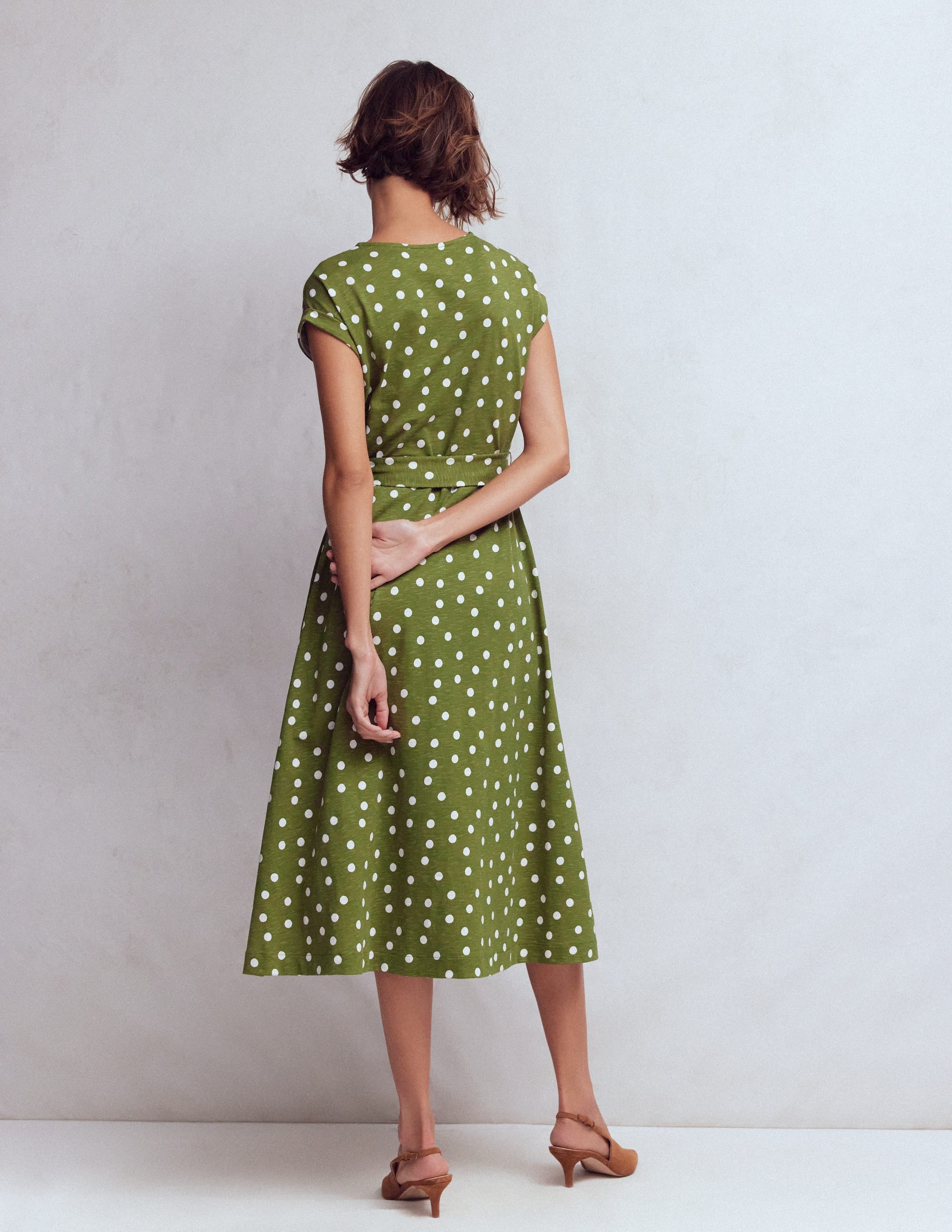 Eve Jersey Midi Dress-Olive, Painted Dot Spaced