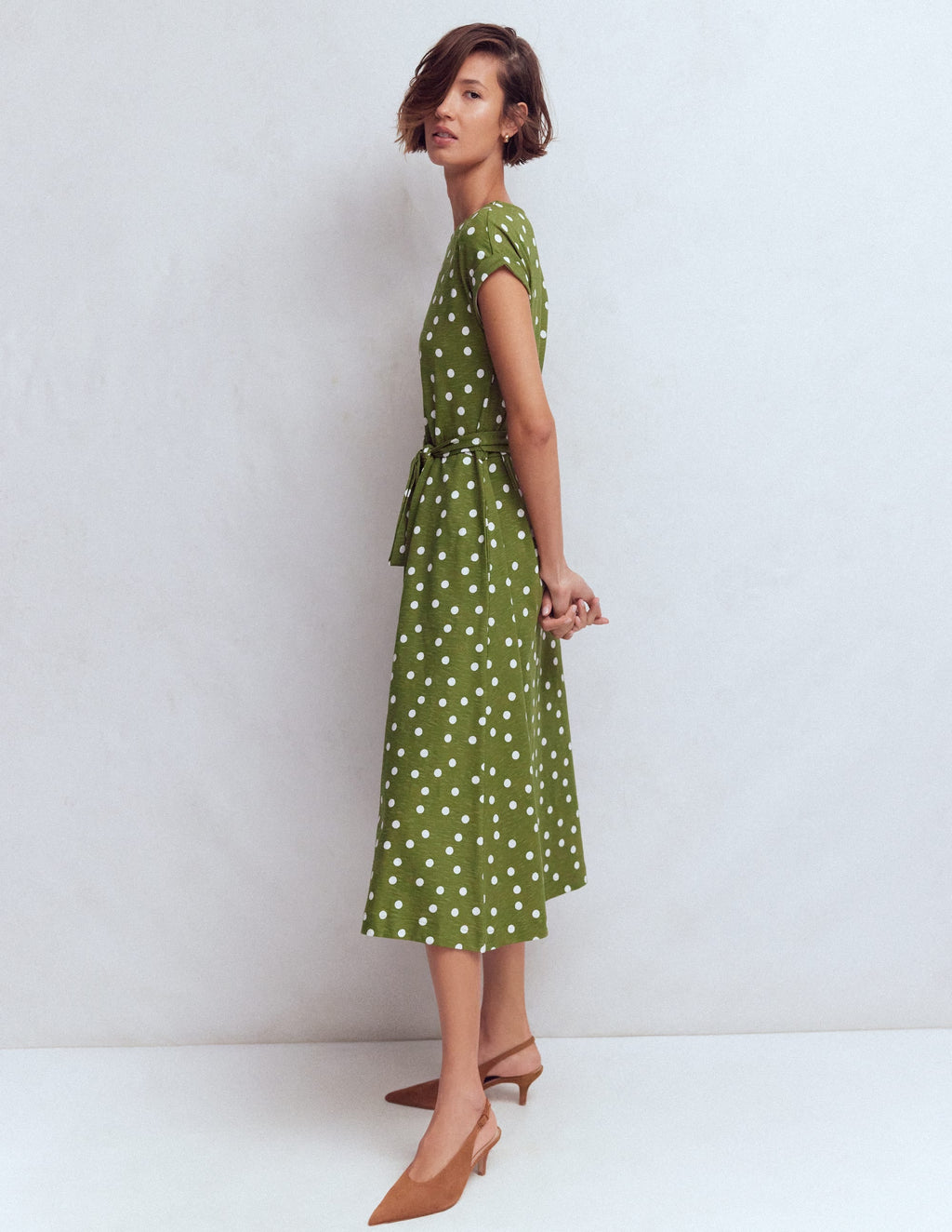 Eve Jersey Midi Dress-Olive, Painted Dot Spaced