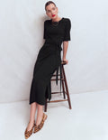 Zinnia Tie Jersey Midi Dress-Black