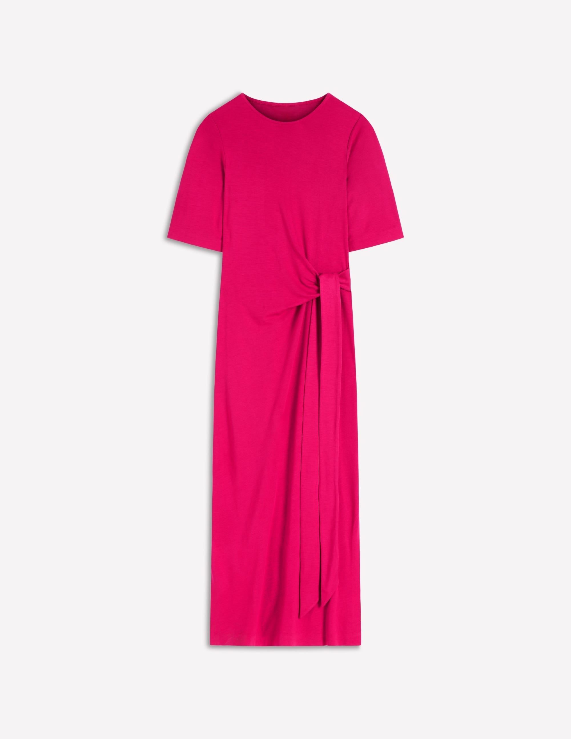 Zinnia Tie Jersey Midi Dress-Vibrant Pink