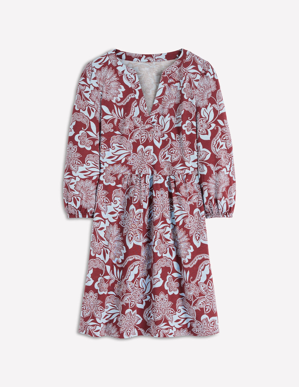 Cathy Notch Neck Jersey Dress-Roasted Brown, Elegant Blossom