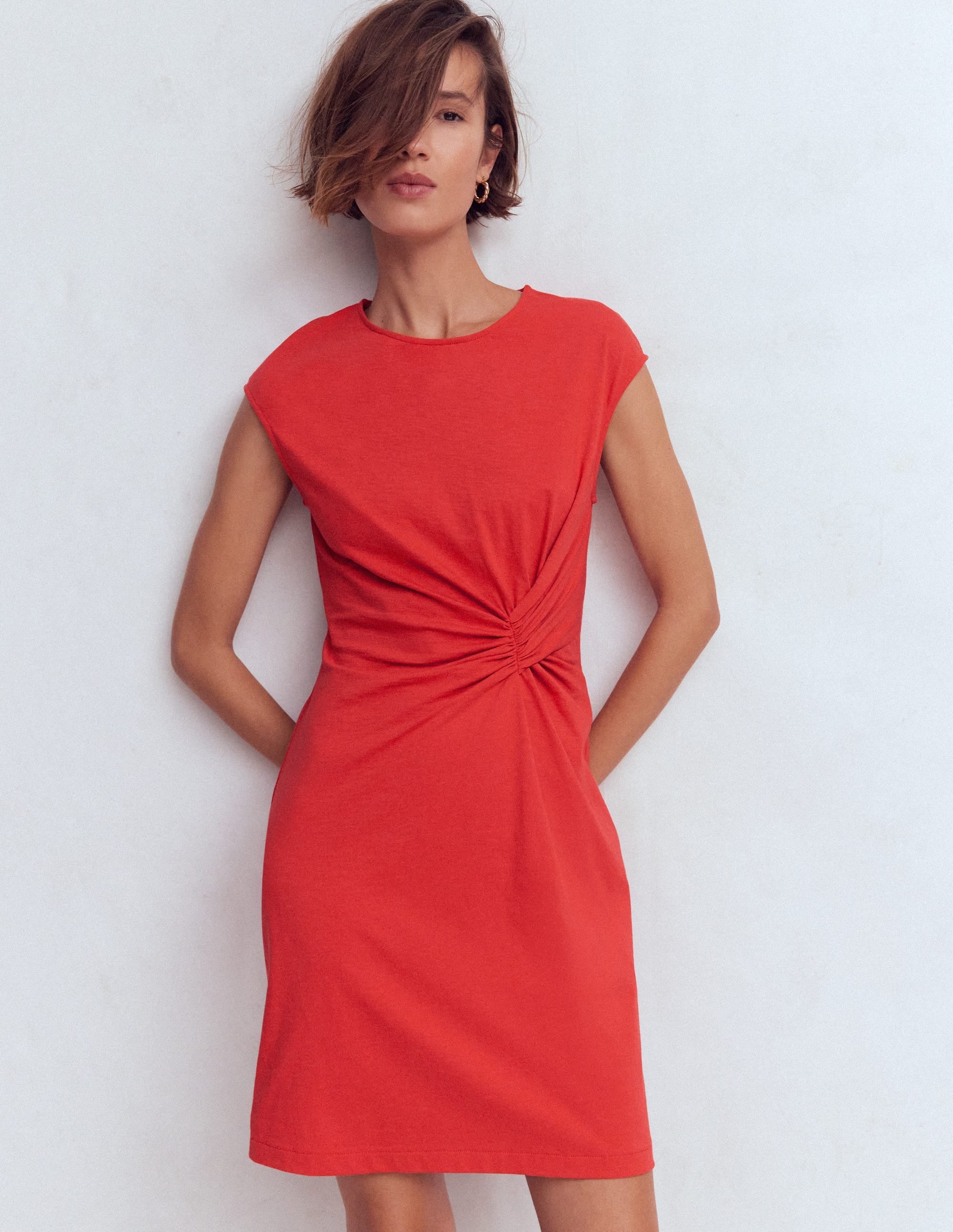 Delilah Twist Short Dress-Red Coral