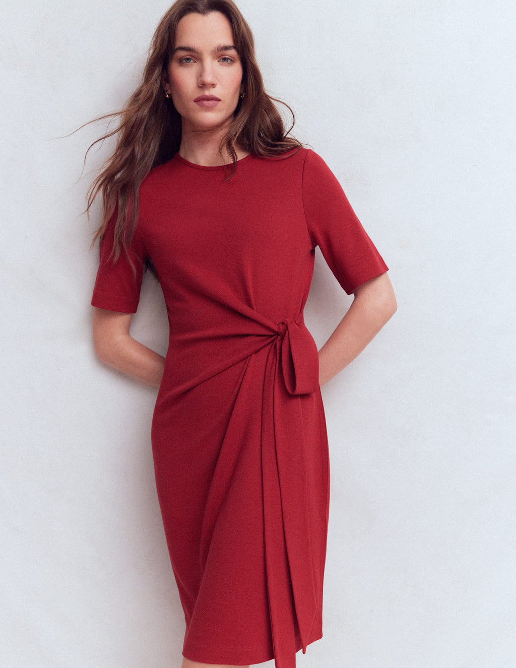 Zinnia Tie Jersey Short Dress-Rich Chestnut