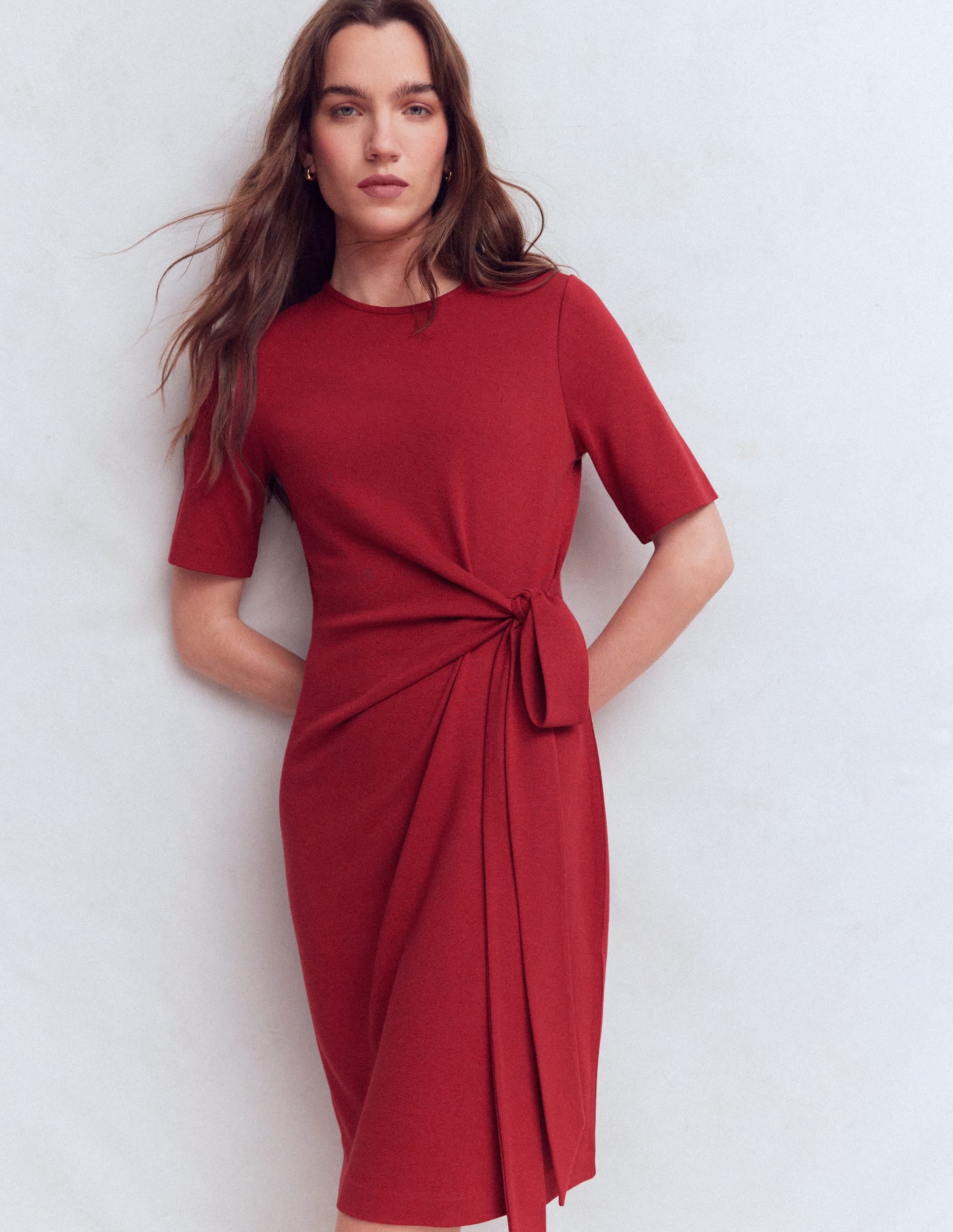 Zinnia Tie Jersey Short Dress-Rich Chestnut