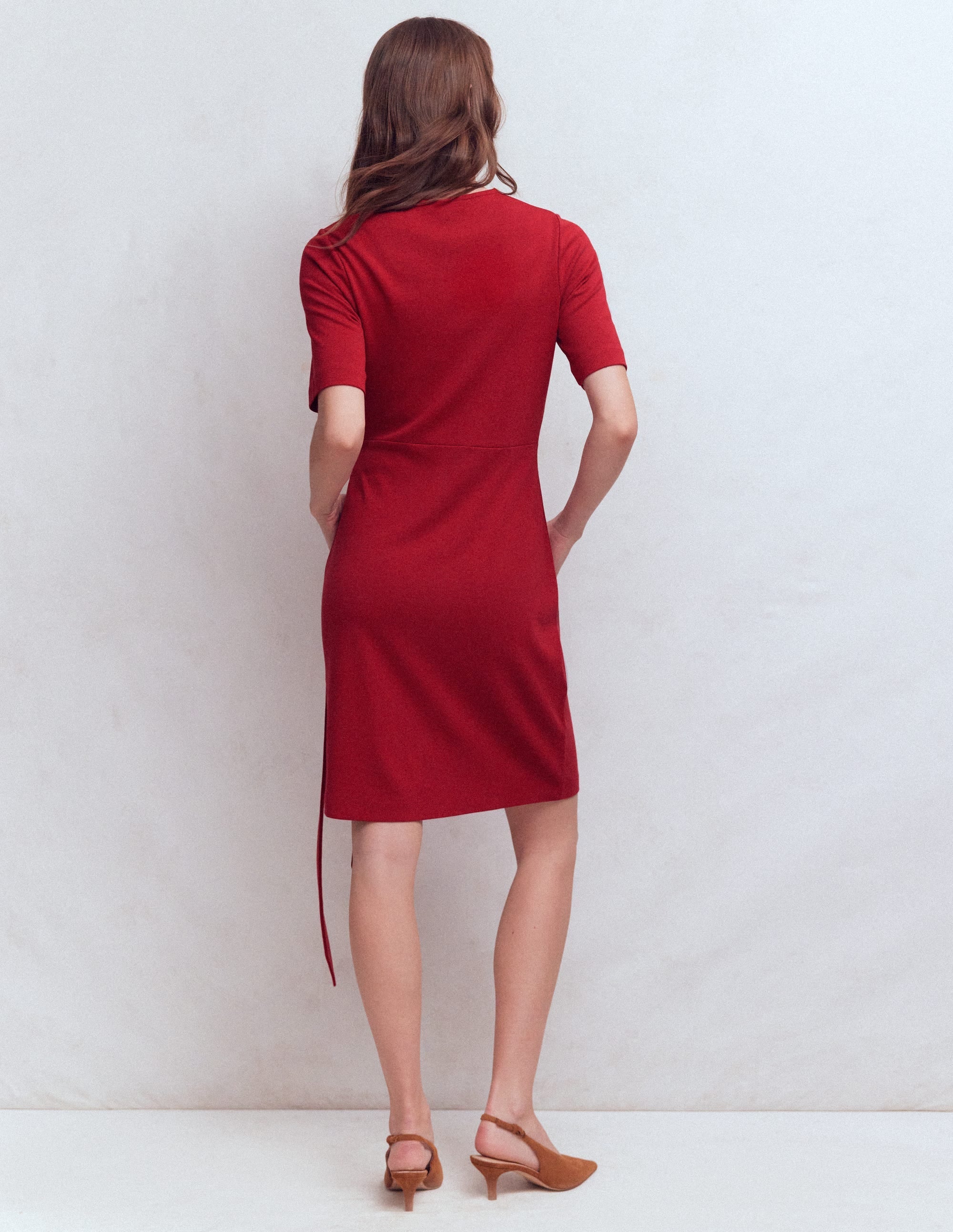 Zinnia Tie Jersey Short Dress-Rich Chestnut