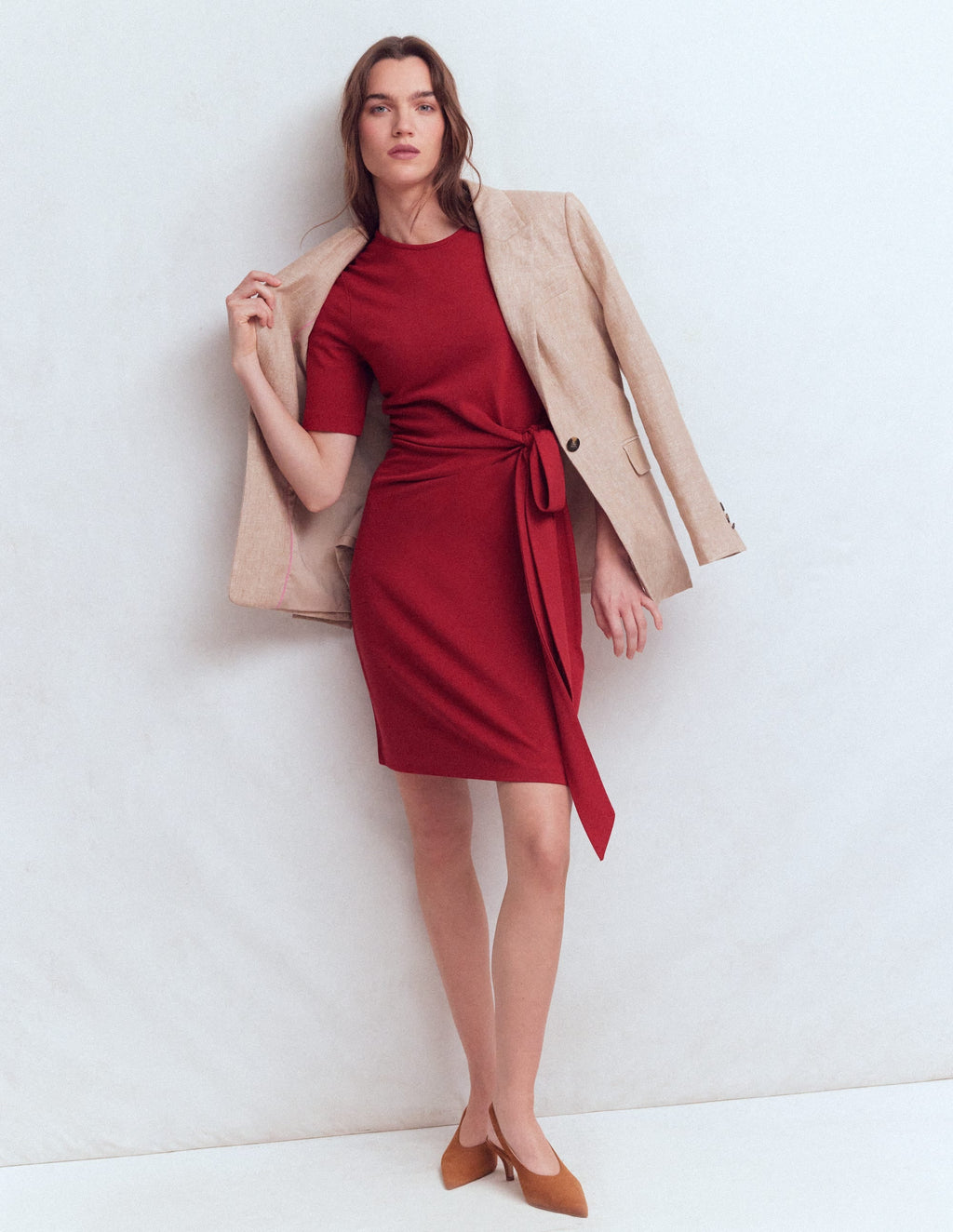 Zinnia Tie Jersey Short Dress-Rich Chestnut