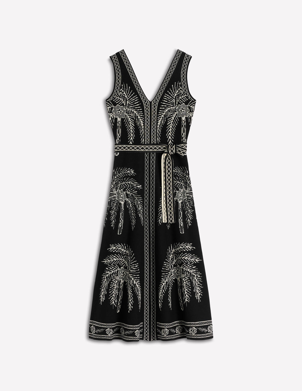 V Neck Jacquard Dress-Palm Jacquard