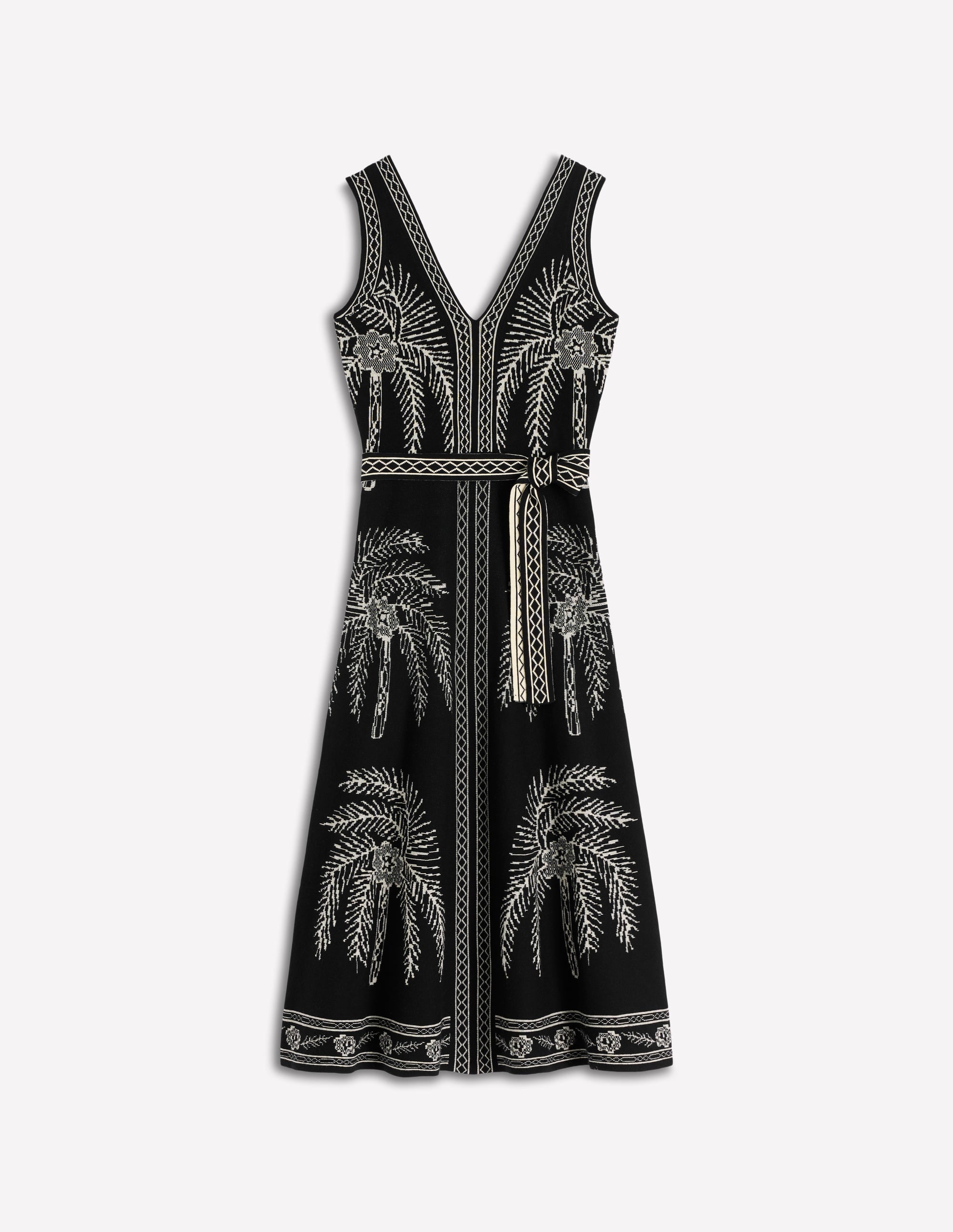 V Neck Jacquard Dress-Palm Jacquard