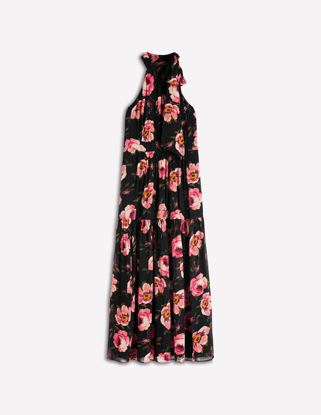 Roisin Tie Neck Maxi Dress-Black Whimsical Roses