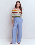 Agnes Collared Linen Jumper-Ivory, Pink, Green Multistripe