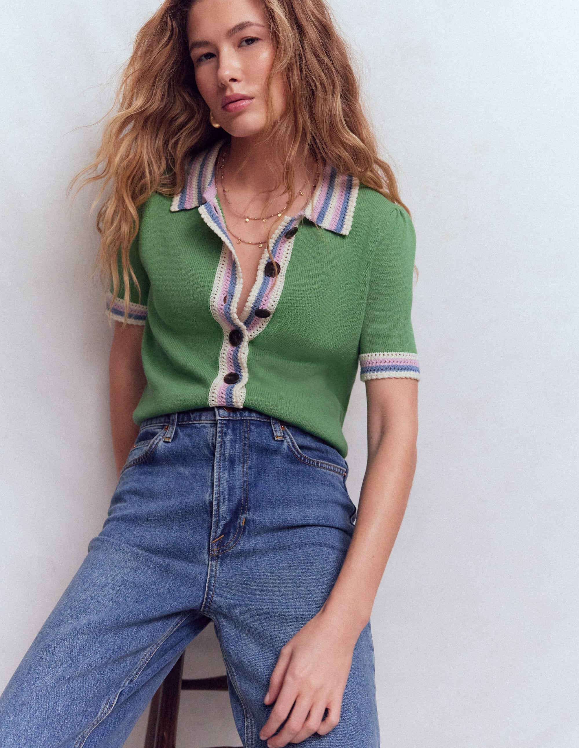 Saffron Crochet Trim Cardigan-Green