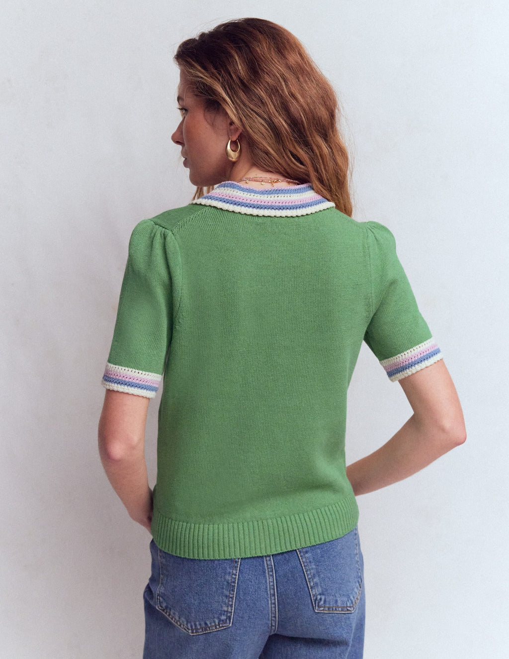 Saffron Crochet Trim Cardigan-Green