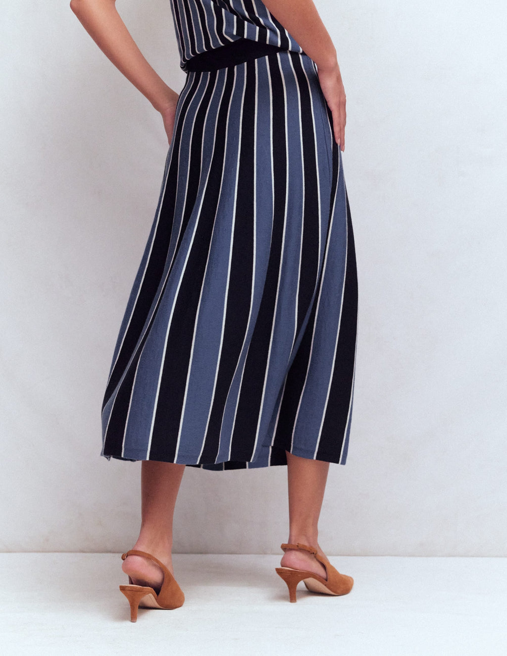 Liz Knitted Midi Skirt-Denim Blue Stripe