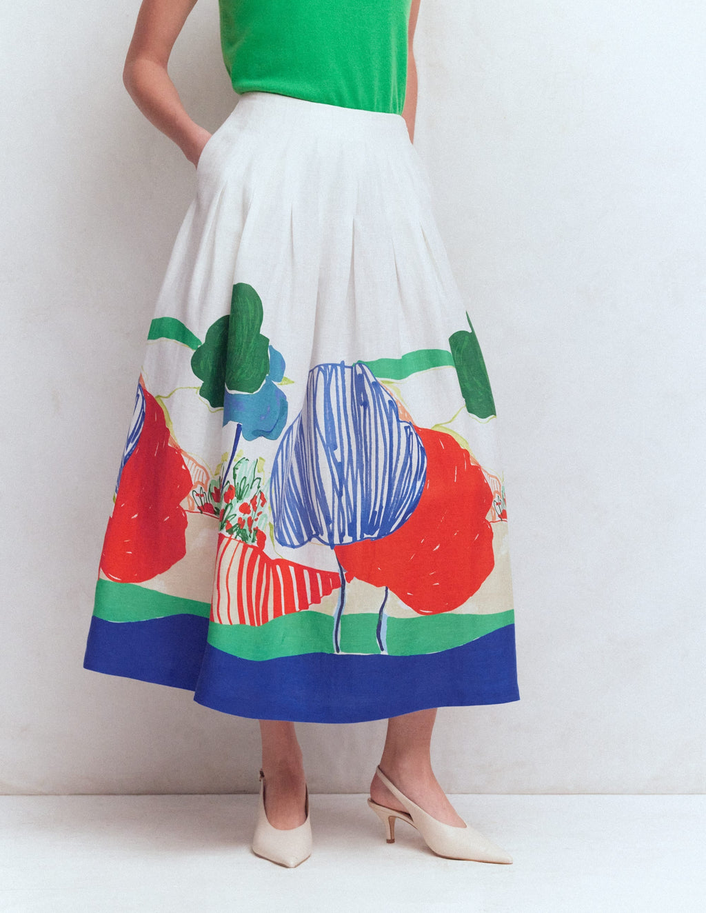 Valentina Linen Skirt-Multi, Abstract Valley