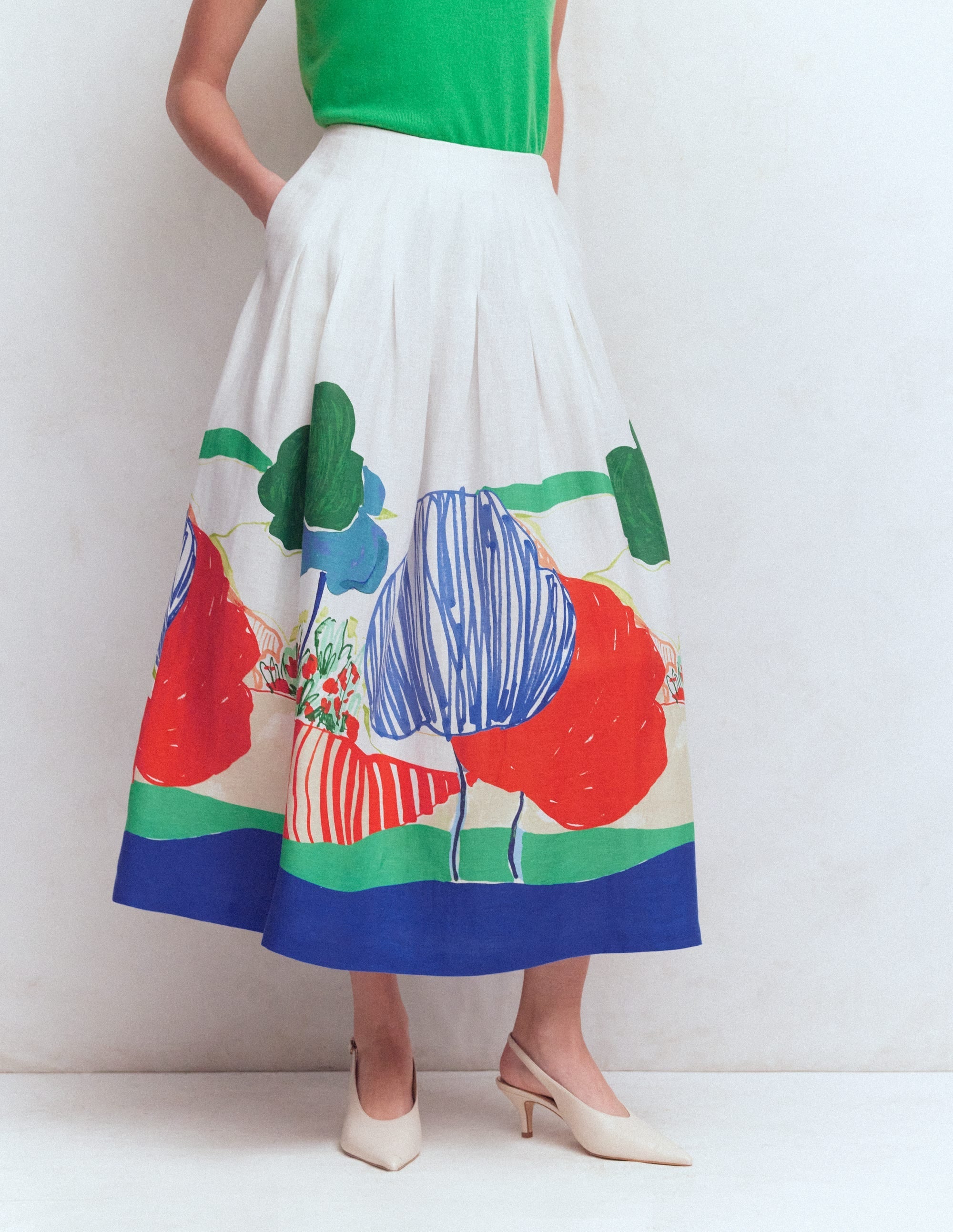 Valentina Linen Skirt-Multi, Abstract Valley