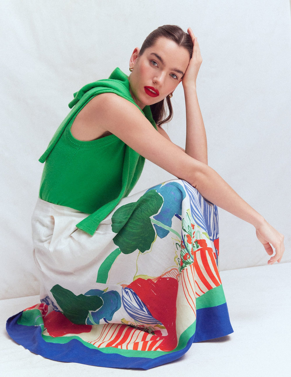 Valentina Linen Skirt-Multi, Abstract Valley
