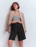 Highbury Pleated Linen Shorts-Black