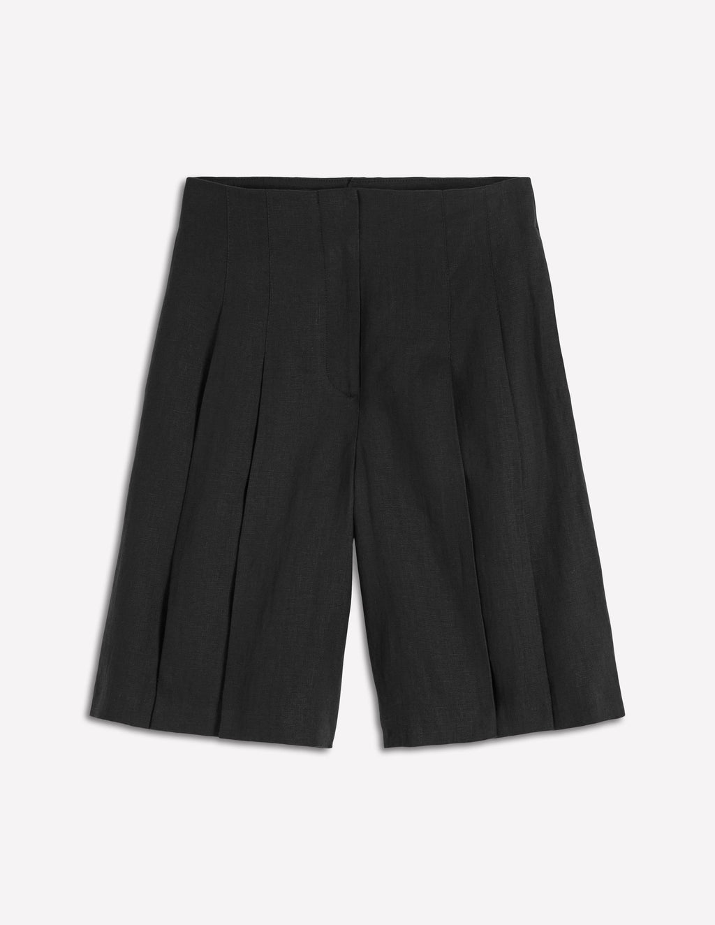 Highbury Pleated Linen Shorts-Black