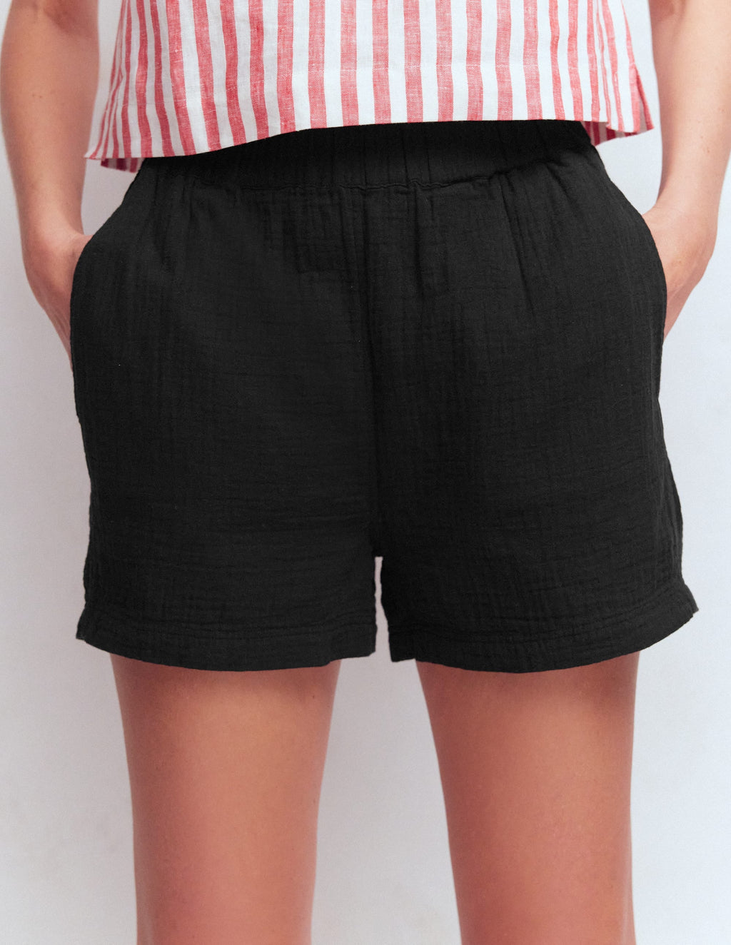 Pull On Double Cloth Shorts-Black