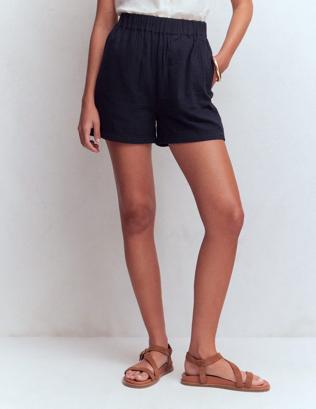 Pull On Double Cloth Shorts-Navy