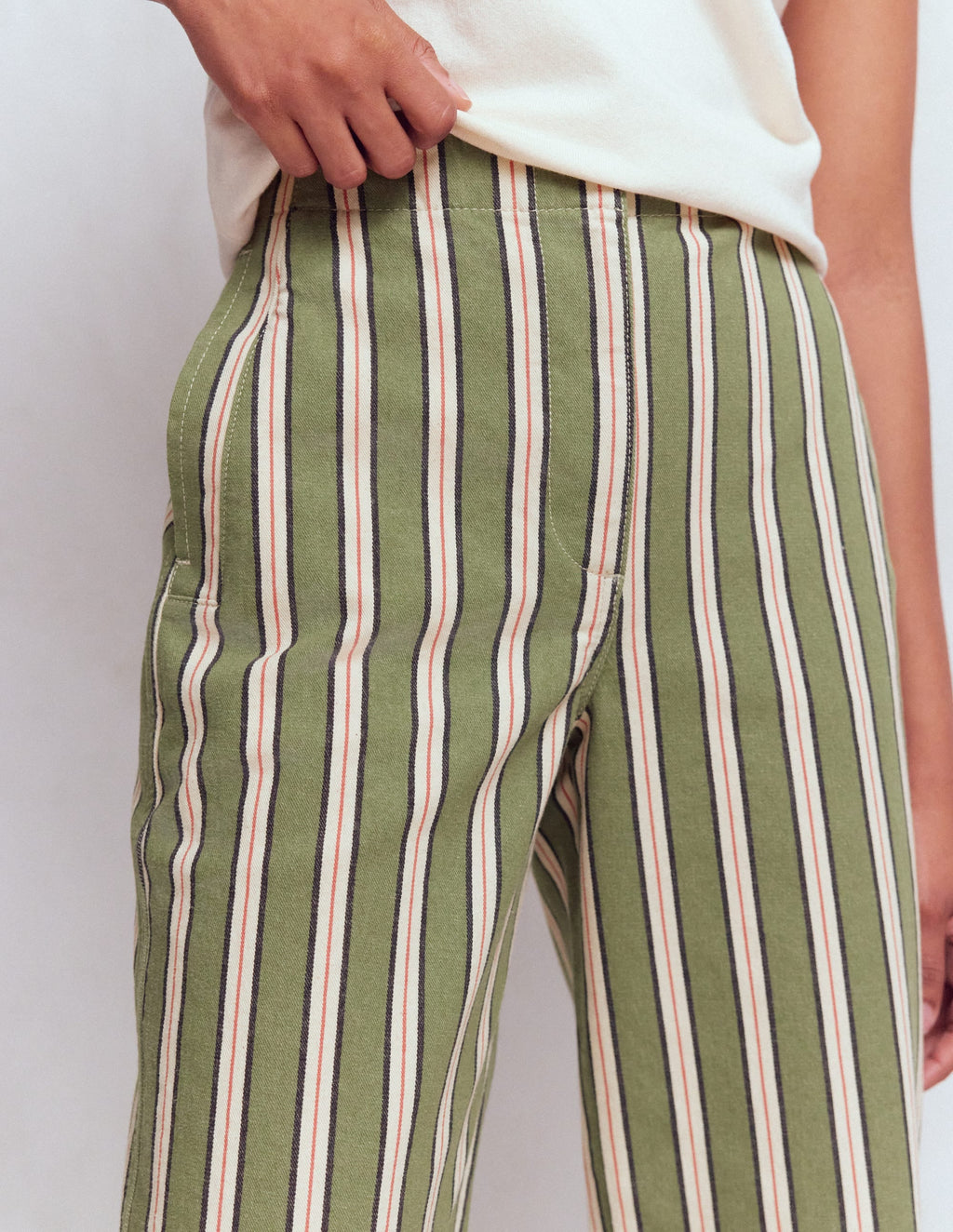 Barrel Leg Chino Pants-Green, Navy, Pink Stripe
