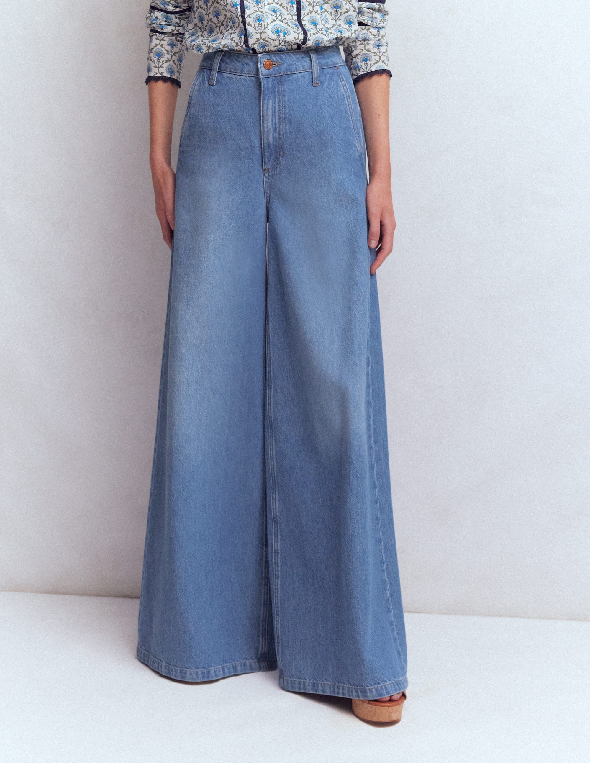 High Rise Palazzo Jeans-Light Wash
