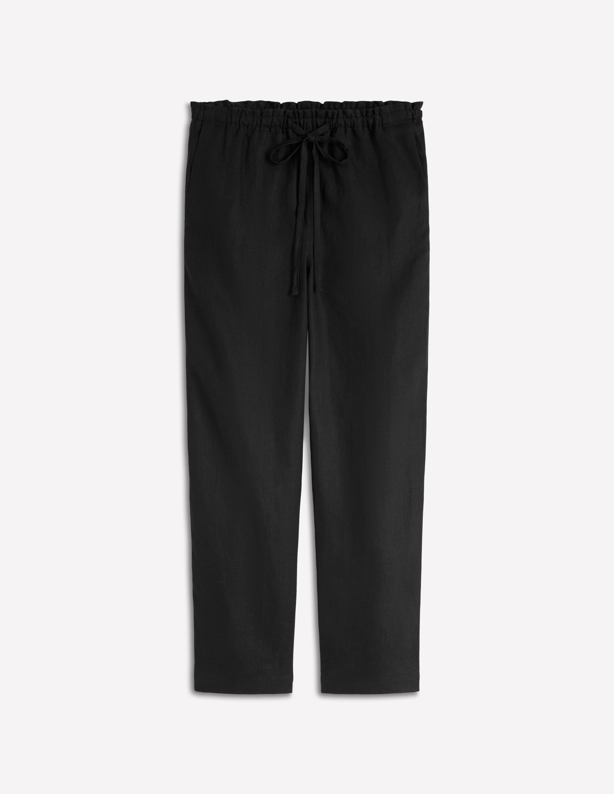 Islington Linen Crop Pants-Black