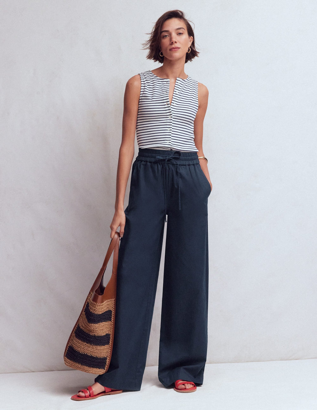 Greenwich Tie Waist Pants-Navy