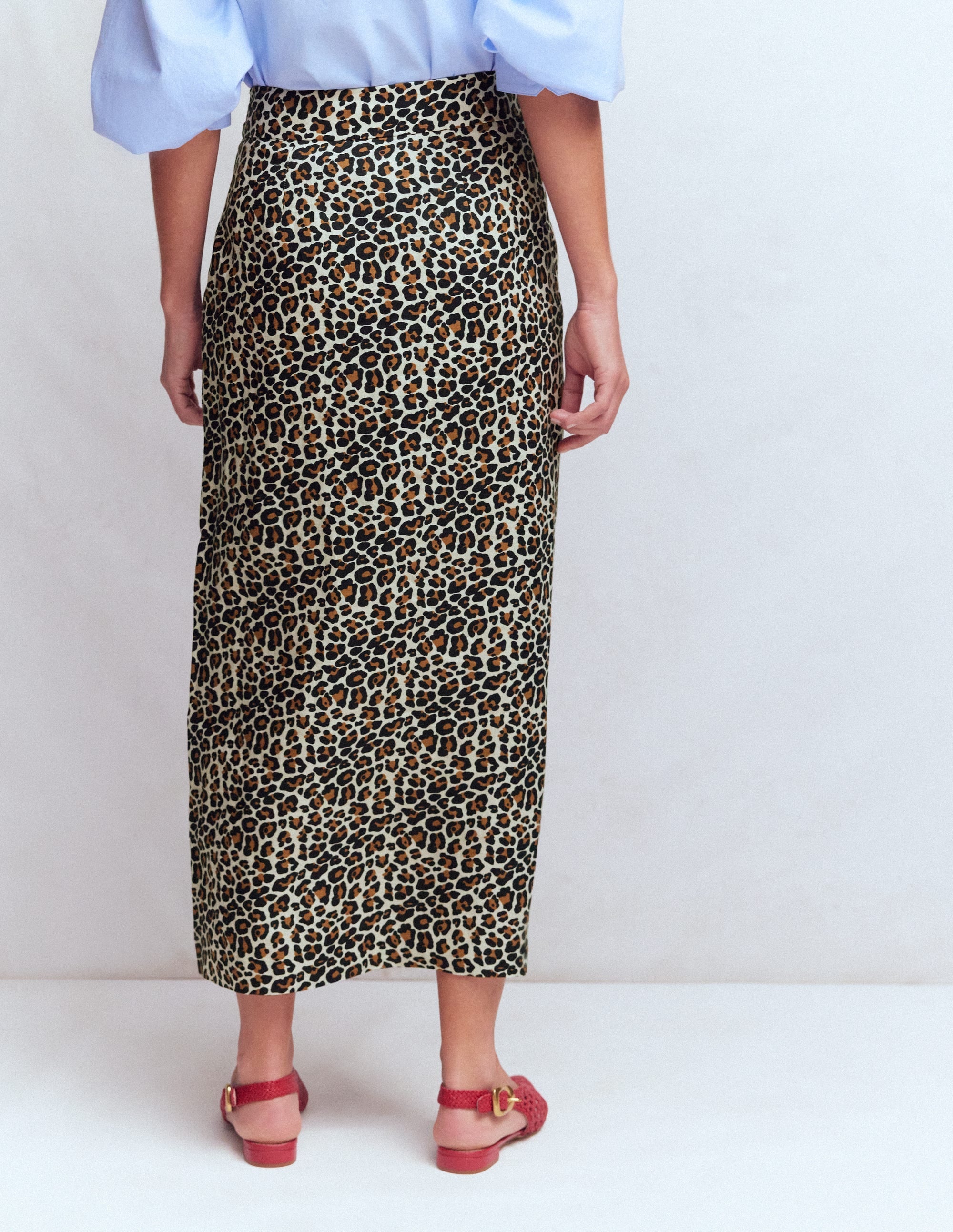 Dimitra Linen Column Skirt-Almond Milk, Cheetah Pop
