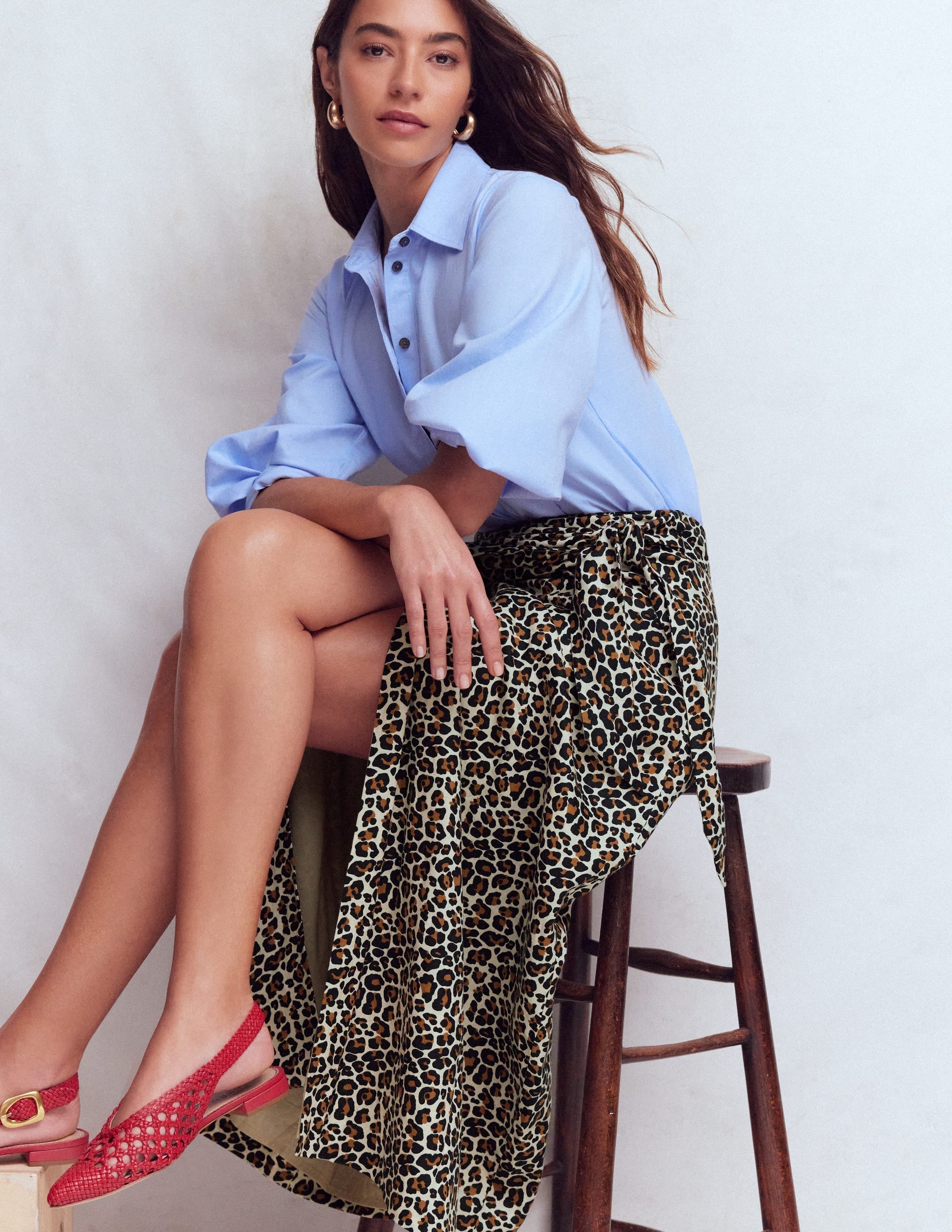 Dimitra Linen Column Skirt-Almond Milk, Cheetah Pop