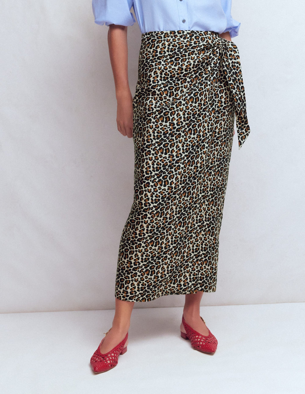 Dimitra Linen Column Skirt-Almond Milk, Cheetah Pop