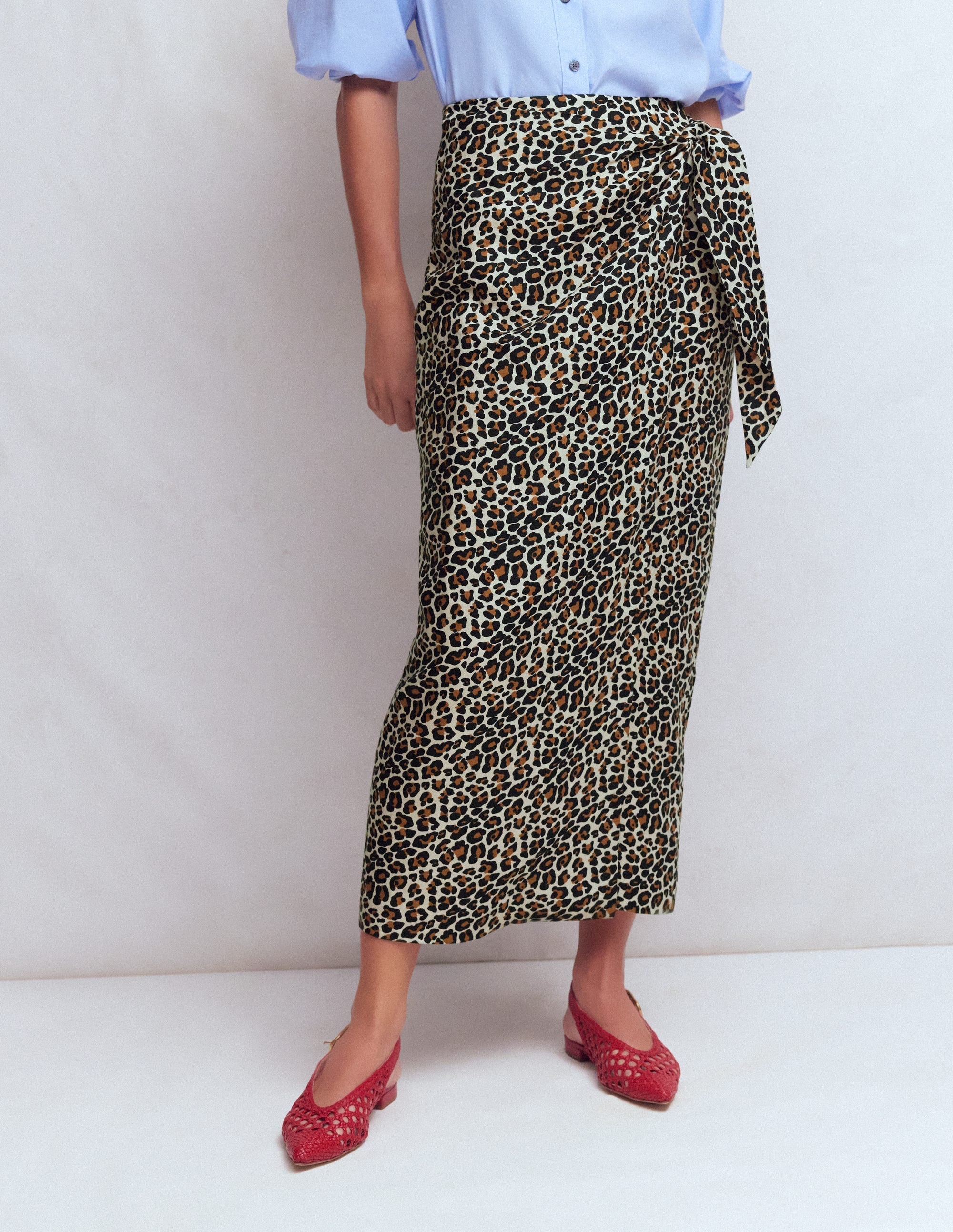 Dimitra Linen Column Skirt-Almond Milk, Cheetah Pop