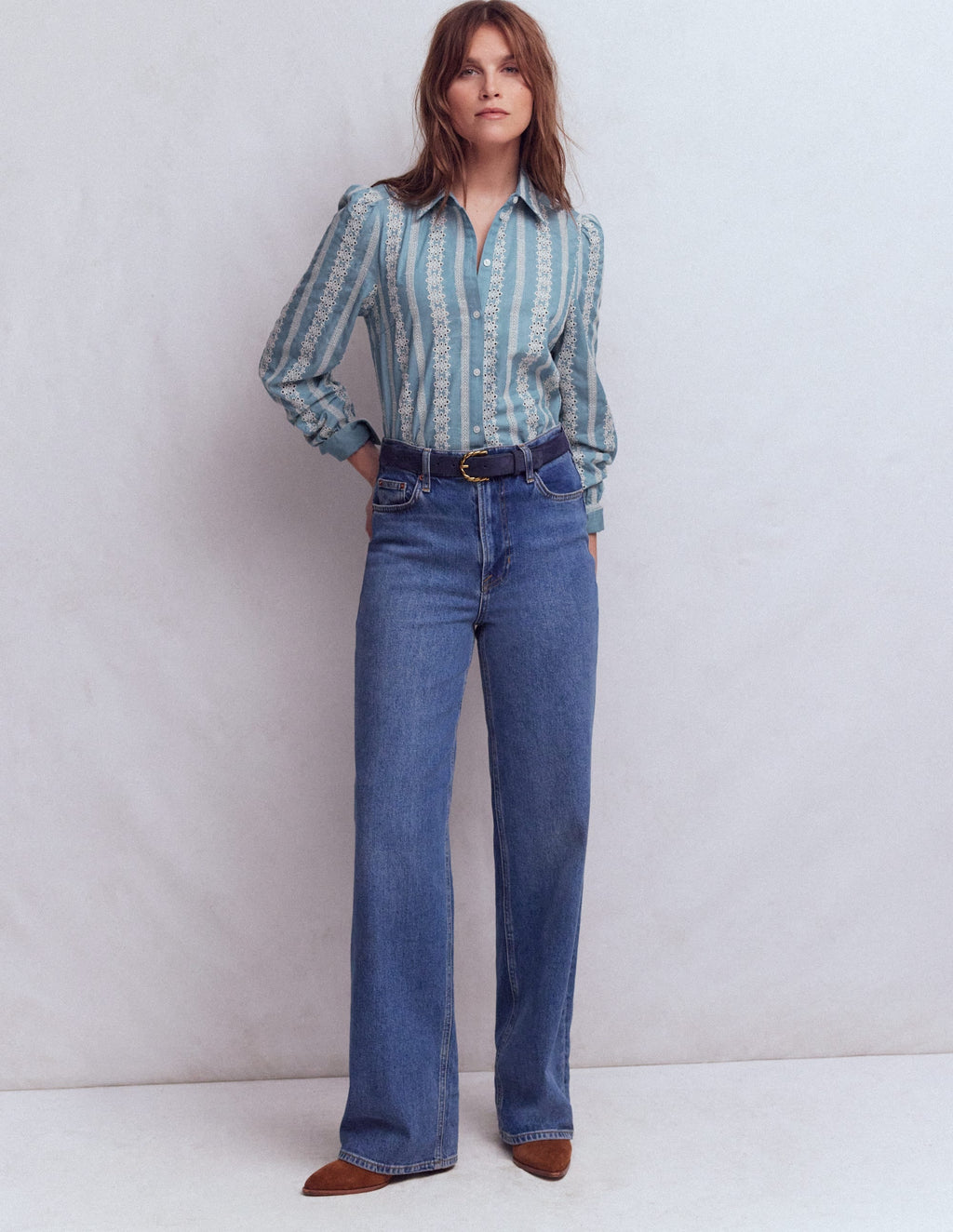 Cara Denim Shirt-Blue Broderie