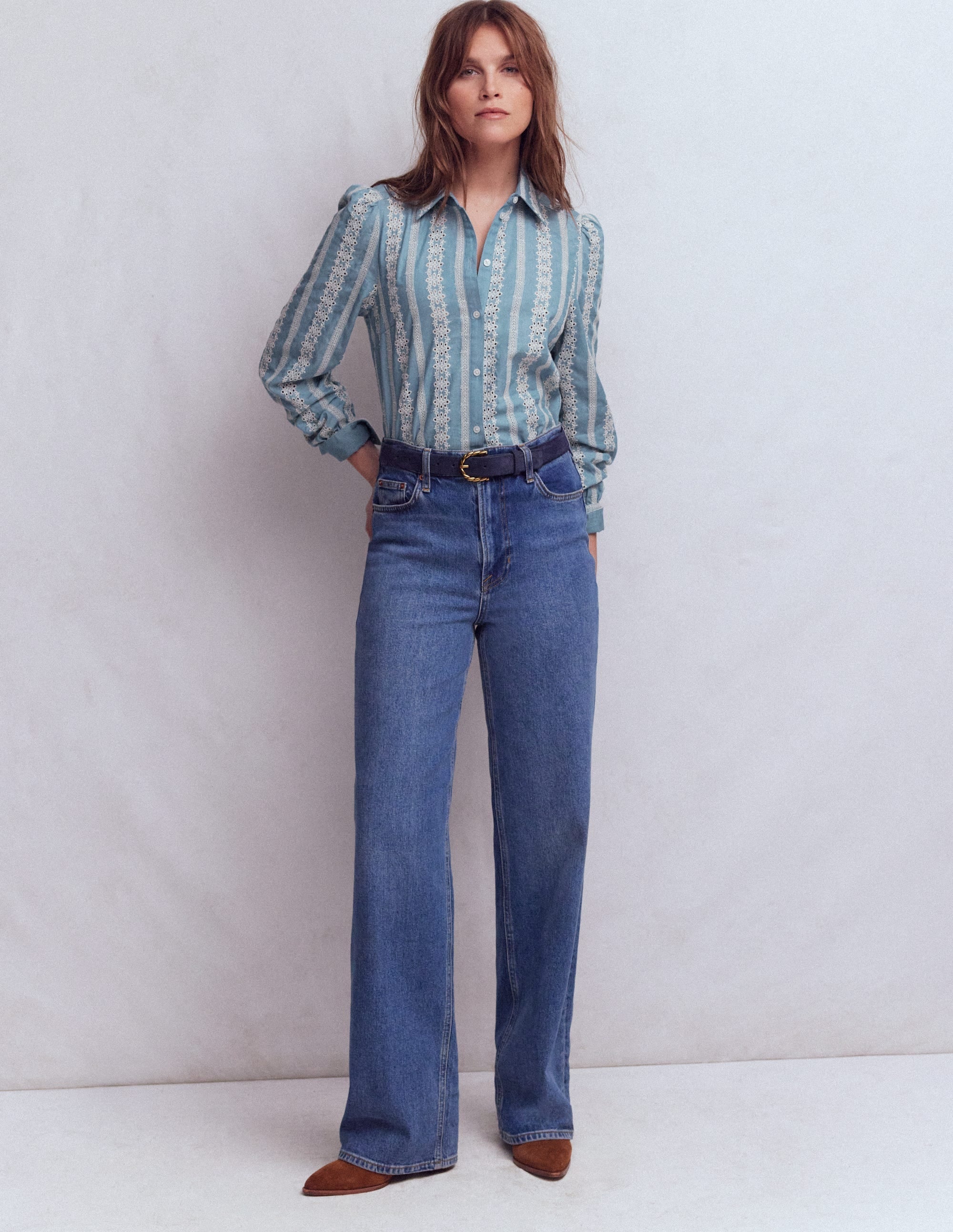 Cara Denim Shirt-Blue Broderie