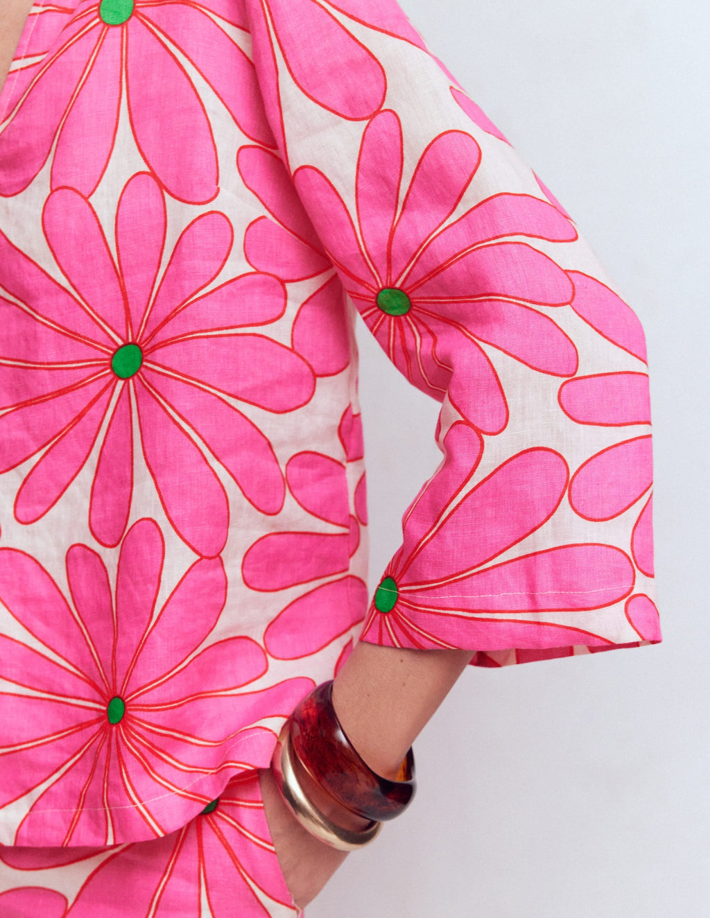 Cleo Linen Top-Pink, Daisy Blossom