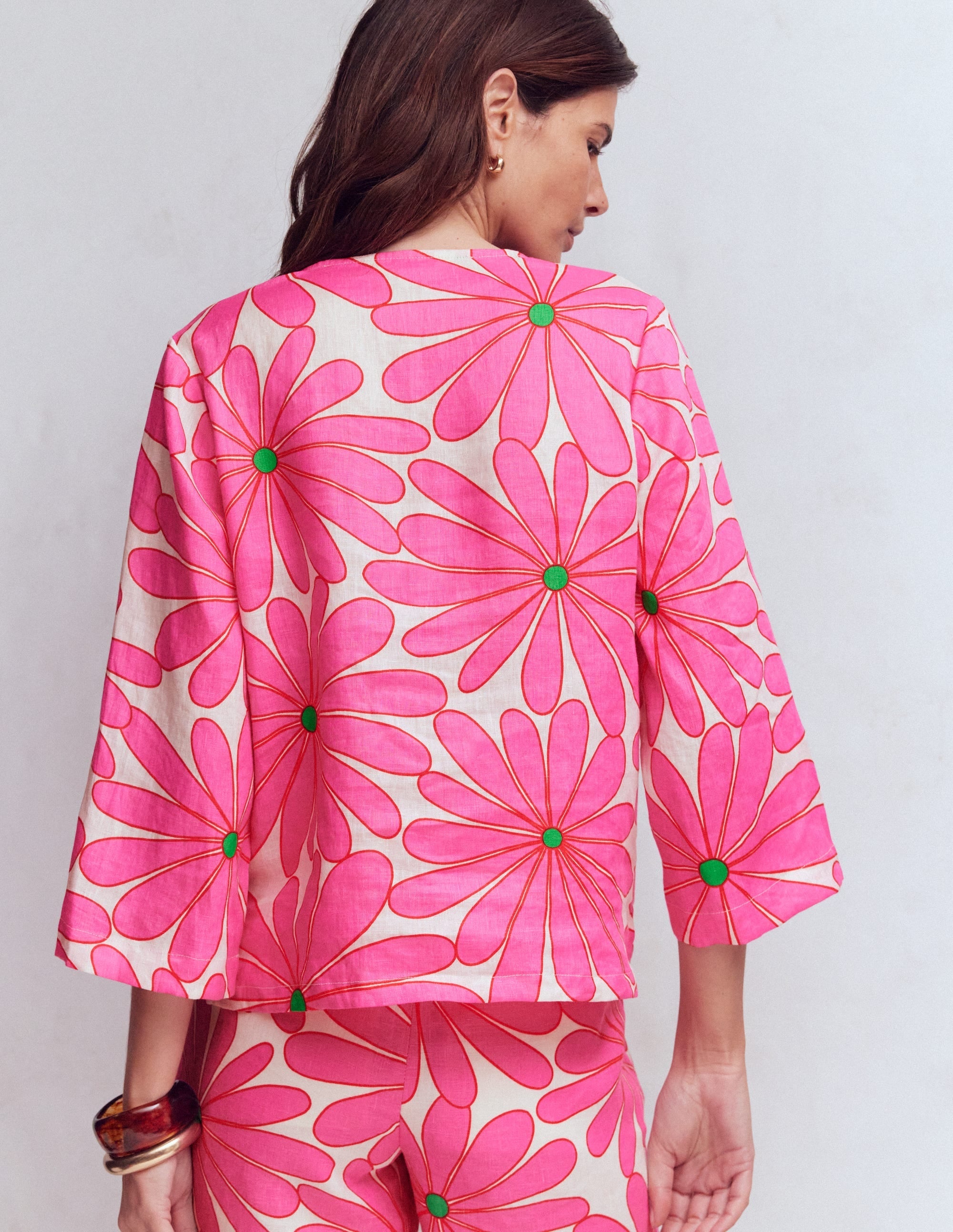 Cleo Linen Top-Pink, Daisy Blossom