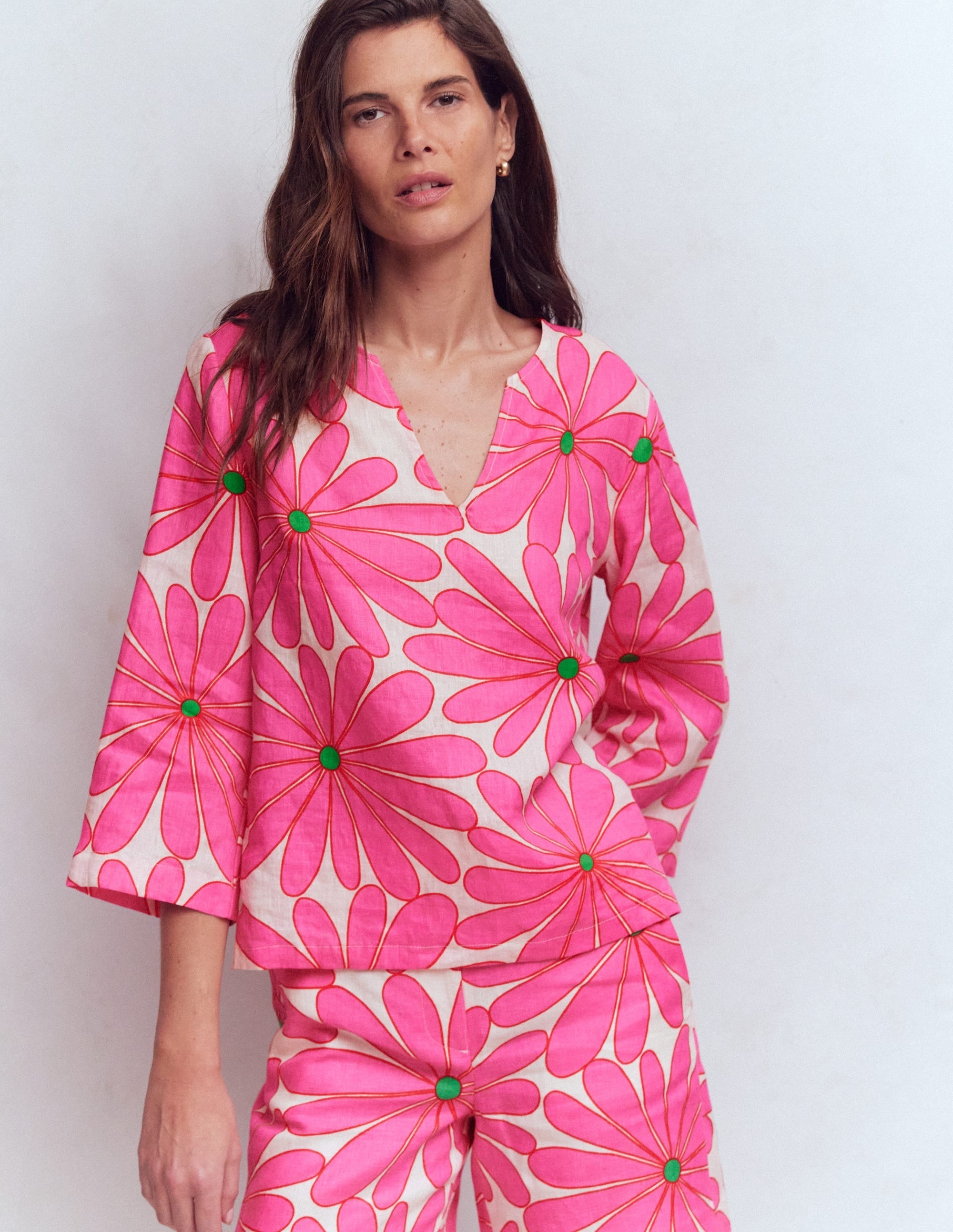 Cleo Linen Top-Pink, Daisy Blossom