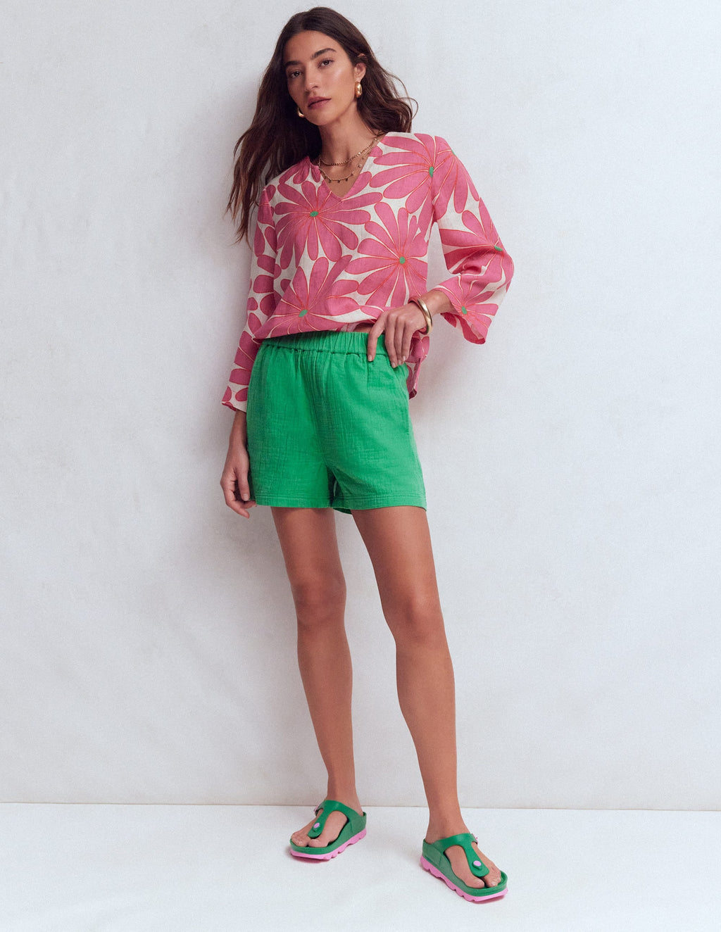 Cleo Linen Top-Pink, Daisy Blossom