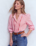 Rhea Trim Doublecloth Top-Formica Pink Embroidery