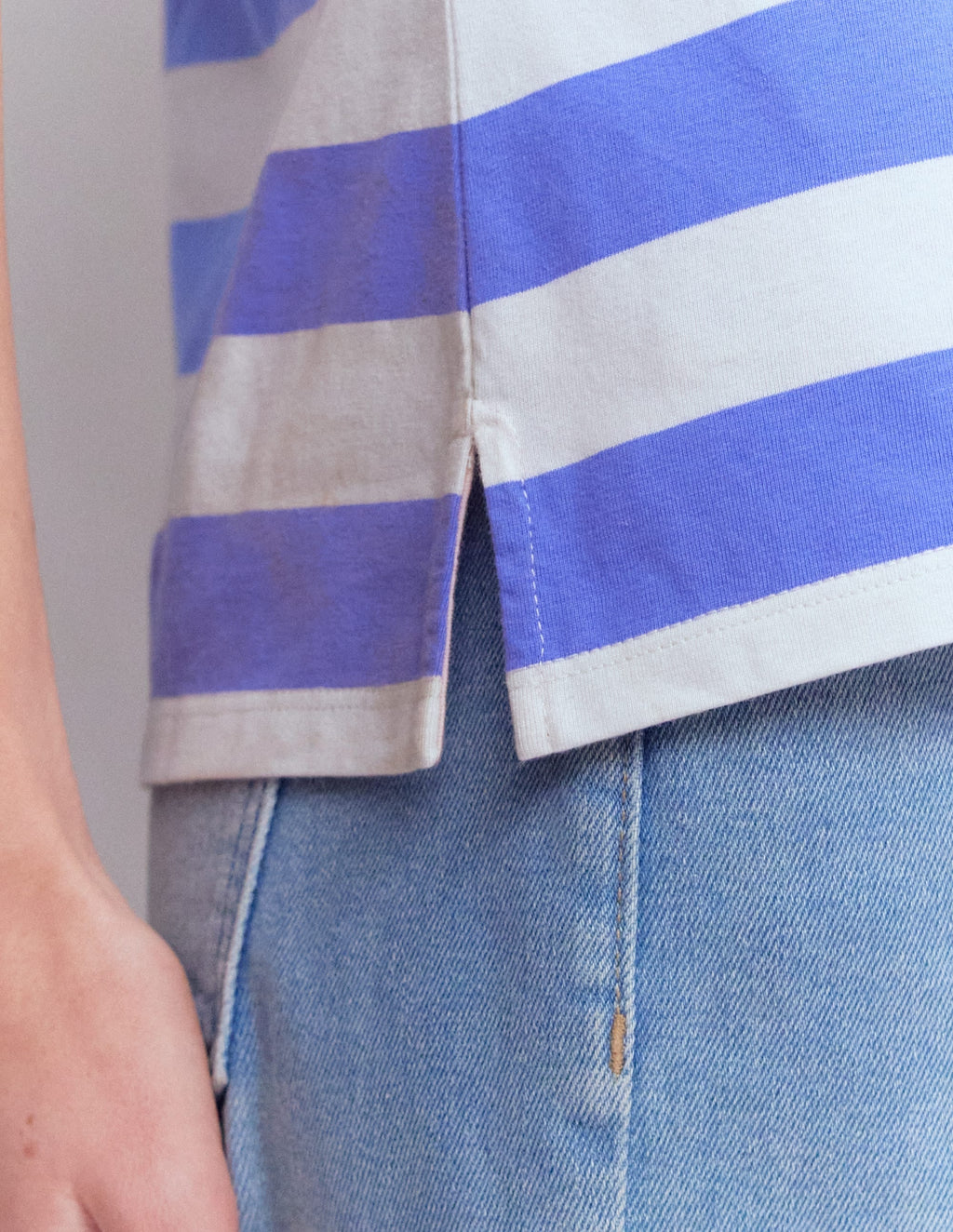 Olivia Short Sleeve Breton-Baja Blue and Ivory Stripe