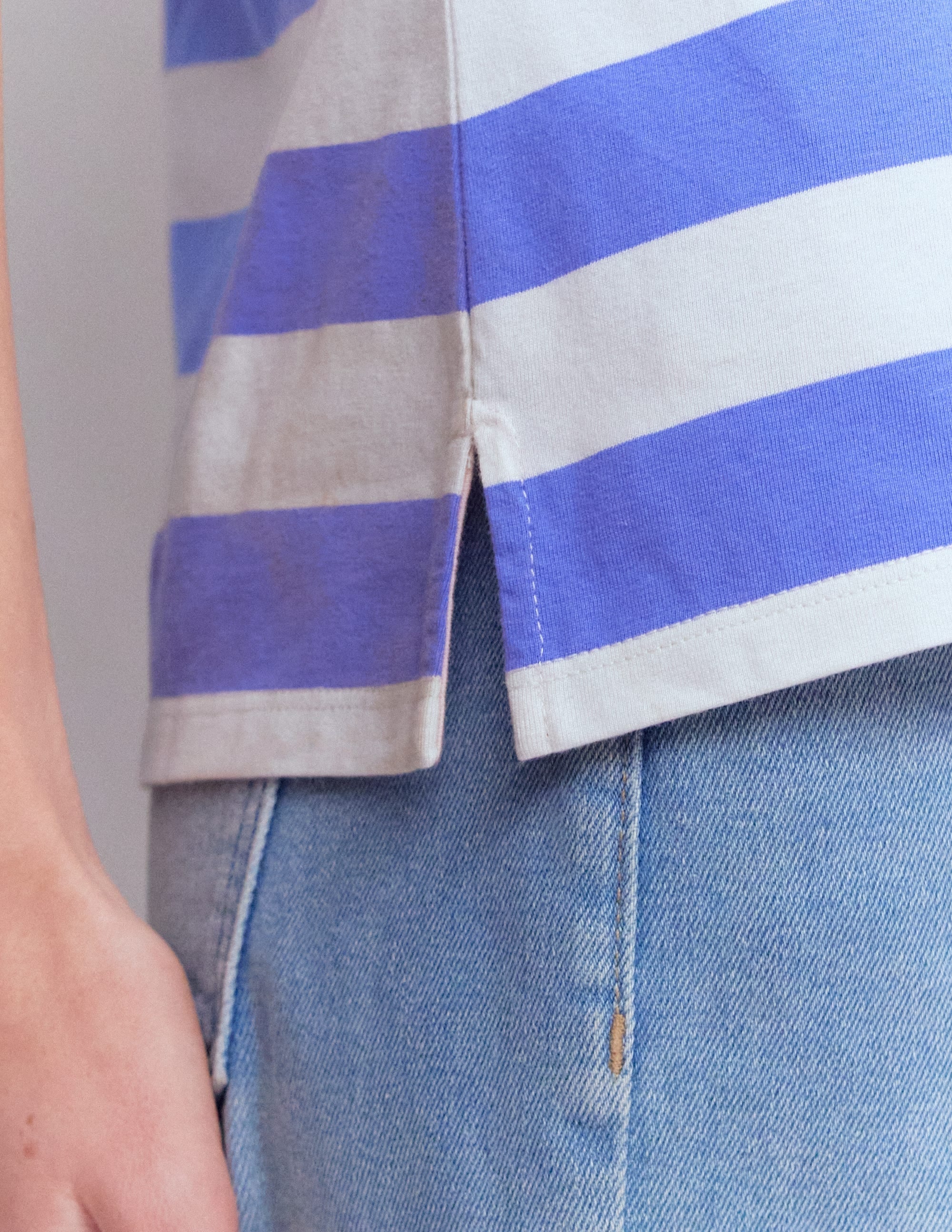 Olivia Short Sleeve Breton-Baja Blue and Ivory Stripe