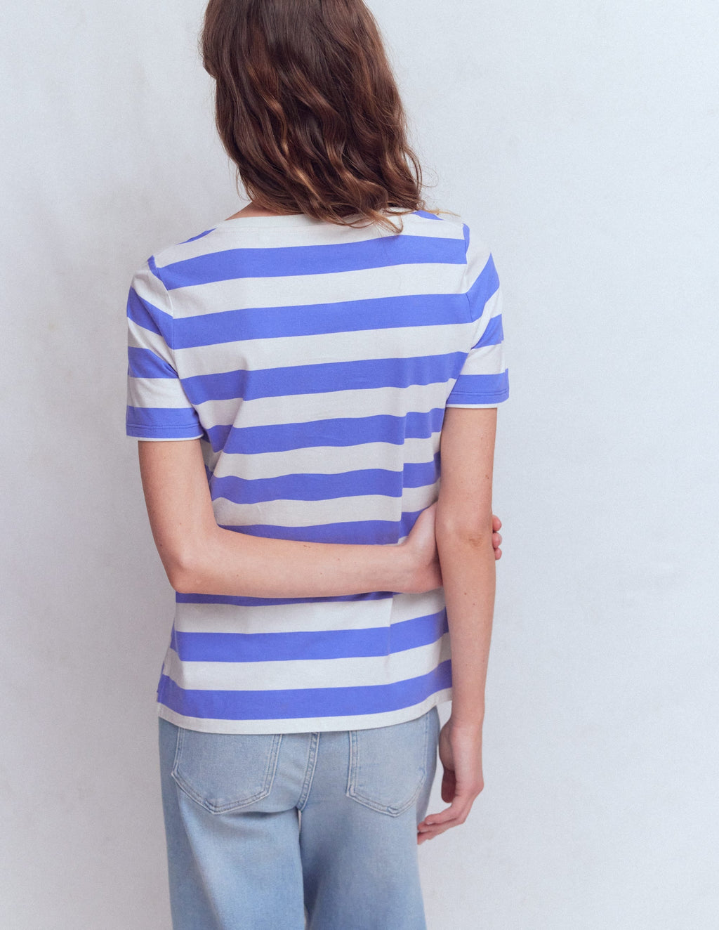 Olivia Short Sleeve Breton-Baja Blue and Ivory Stripe