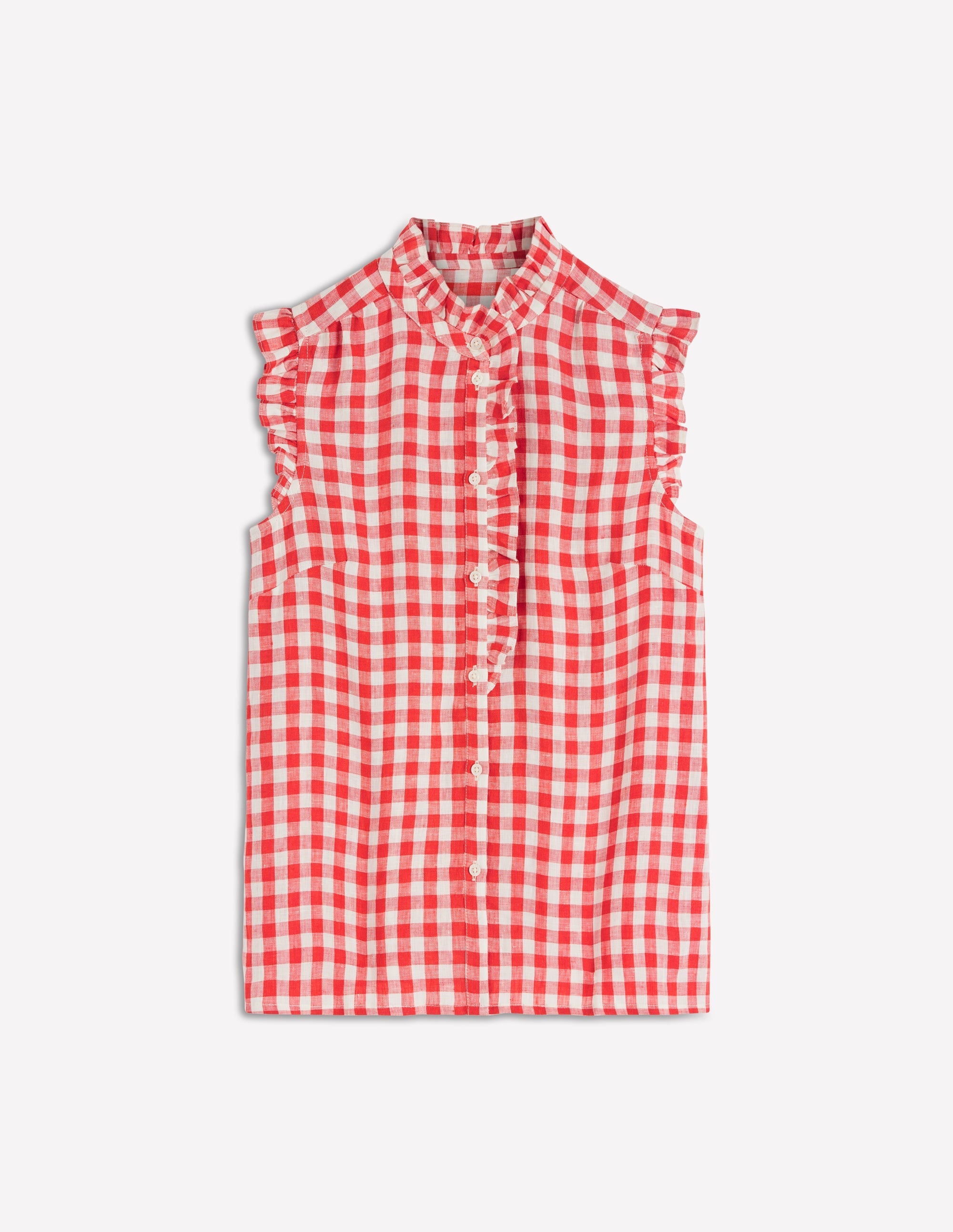 Isabel Sleeveless Linen Top-Burnt Red Gingham