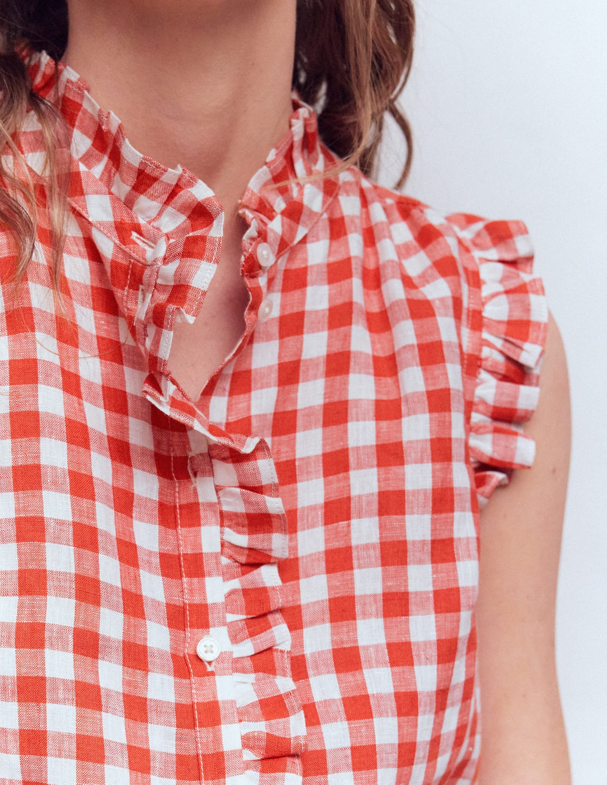 Isabel Sleeveless Linen Top-Burnt Red Gingham