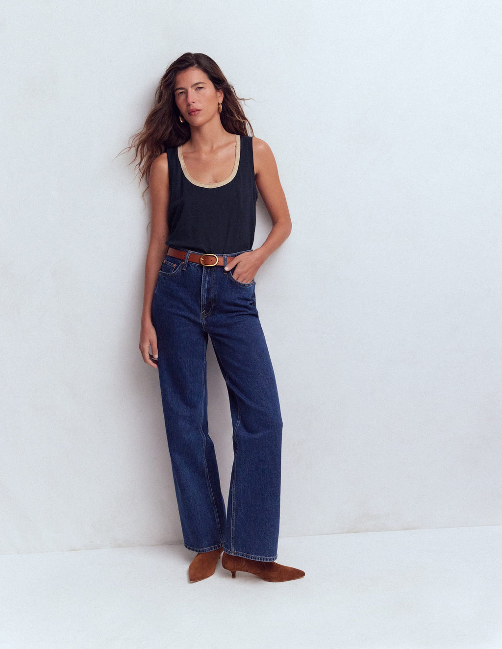 Metallic Trim Scoop Neck Vest-Navy