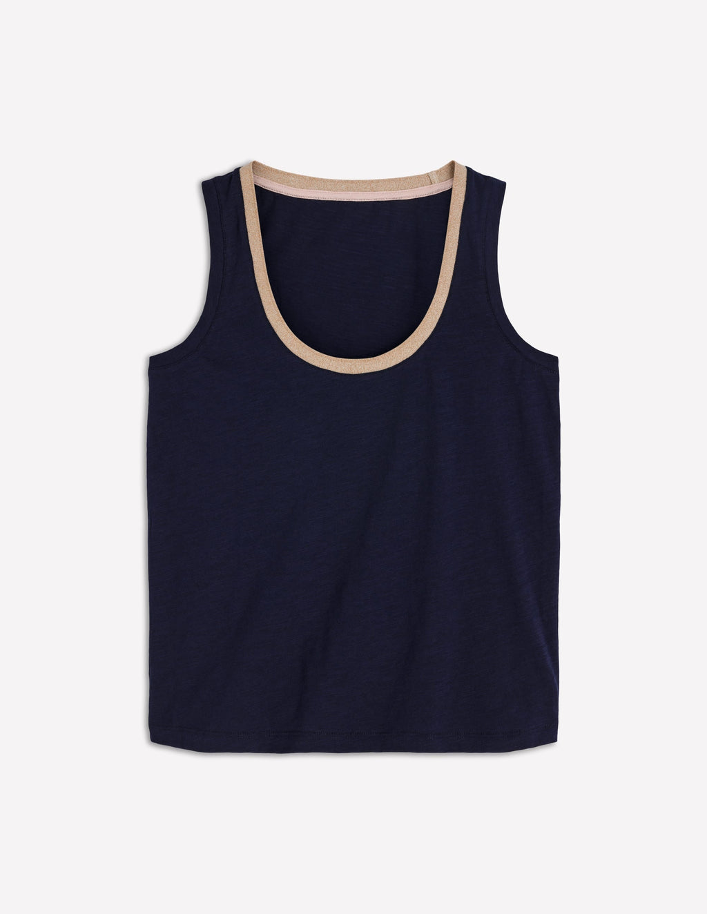 Metallic Trim Scoop Neck Vest-Navy