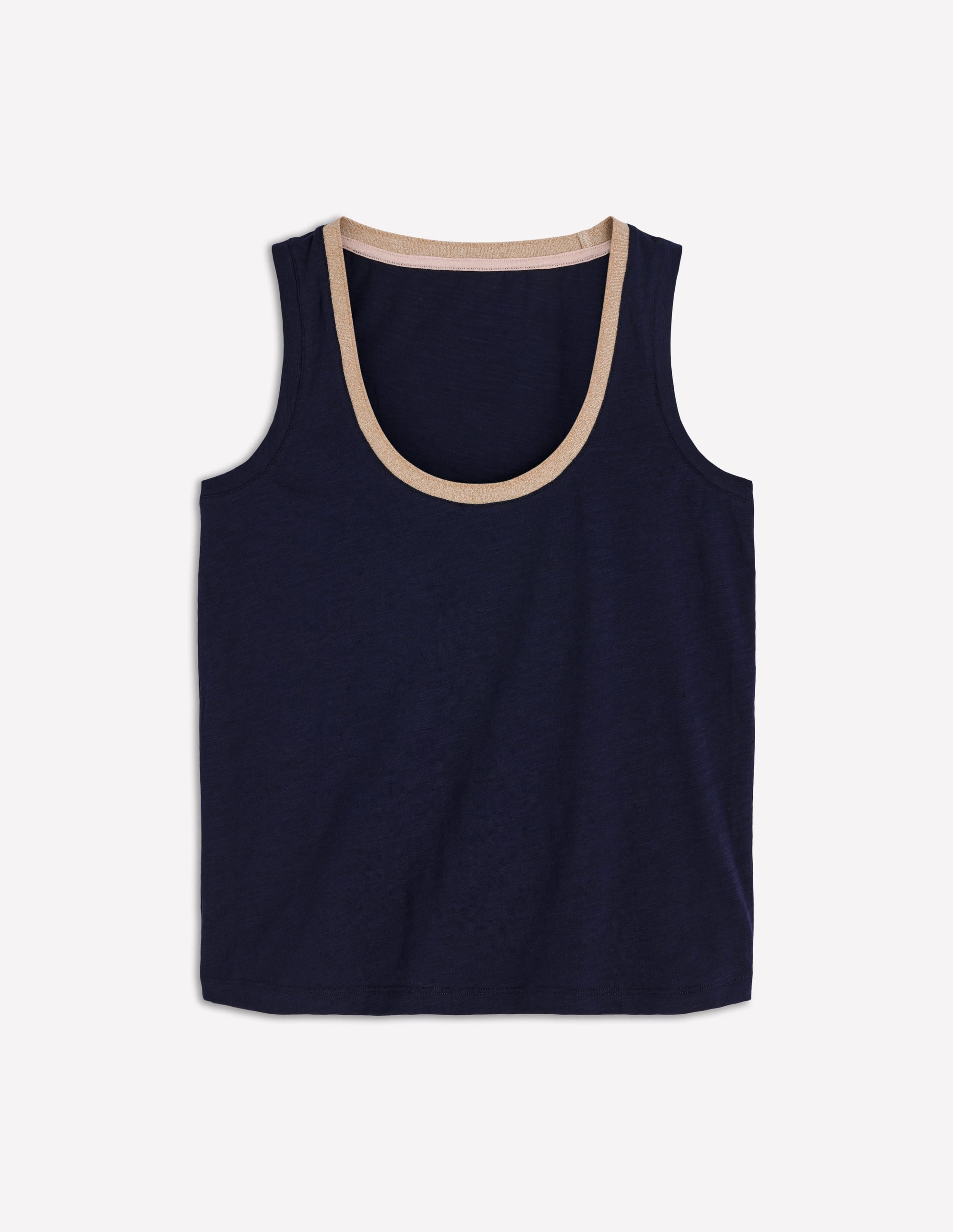 Metallic Trim Scoop Neck Vest-Navy